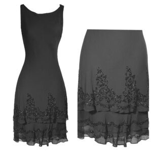 JONES NEW YORK Beaded Layered 100% Silk Sleeveless Cocktail Formal Dress